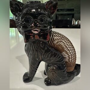 Black Cat Figurine with Gold Coil